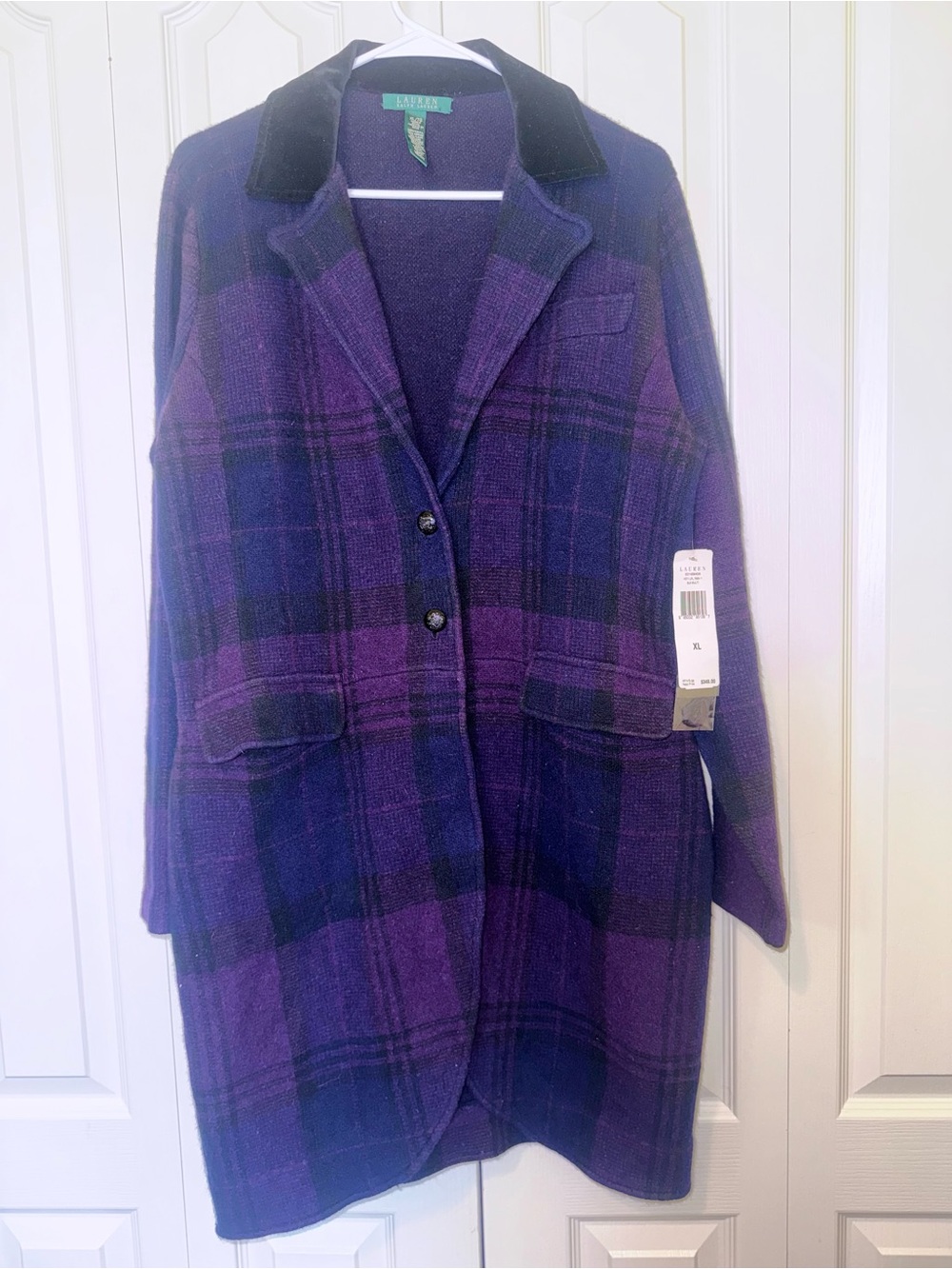 Ralph Lauren Purple Plaid Wool Pea Coat